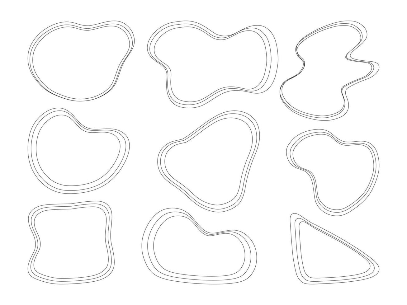 Abstract wavy outline shapes with flowing design. A collection of 9 abstract wavy outline shapes featuring dynamic curves and modern styles, ideal for geometric and artistic projects vector