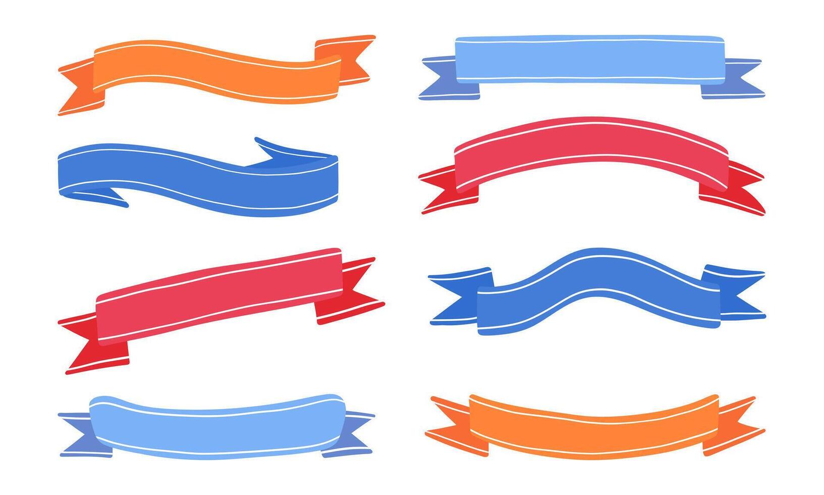 Decorative Ribbon Banner Set. A versatile collection of 8 ribbon banners in various styles and shapes, perfect for enhancing any design. Includes wavy, curved, and classic options vector