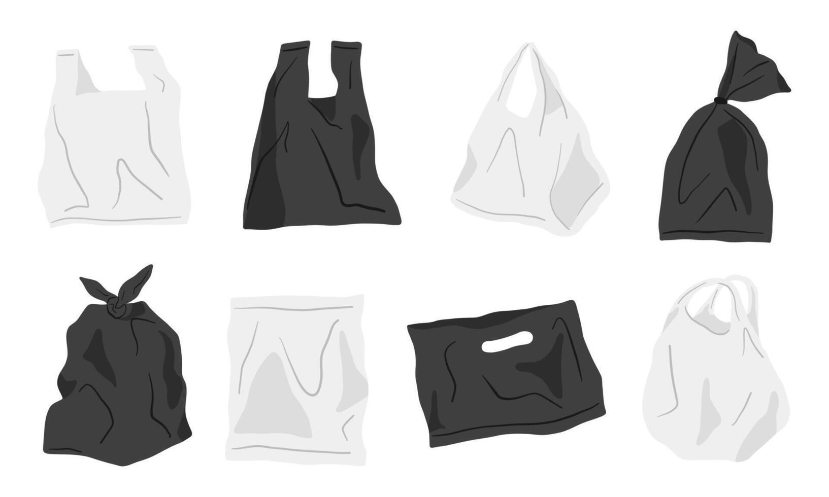 Plastic Bag Illustration Set. A collection of 8 plastic bag illustrations, highlighting pollution, waste management, and environmental themes. Perfect for eco-awareness designs vector