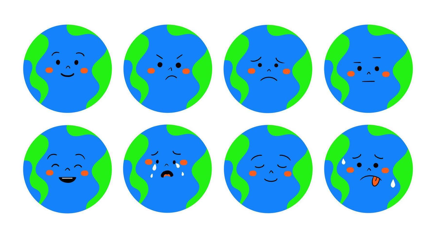 Earth Character Emotions Bundle. A set of Earth characters with different emotions, ideal for environmental and educational projects. Add personality to your designs with these expressive illustration vector