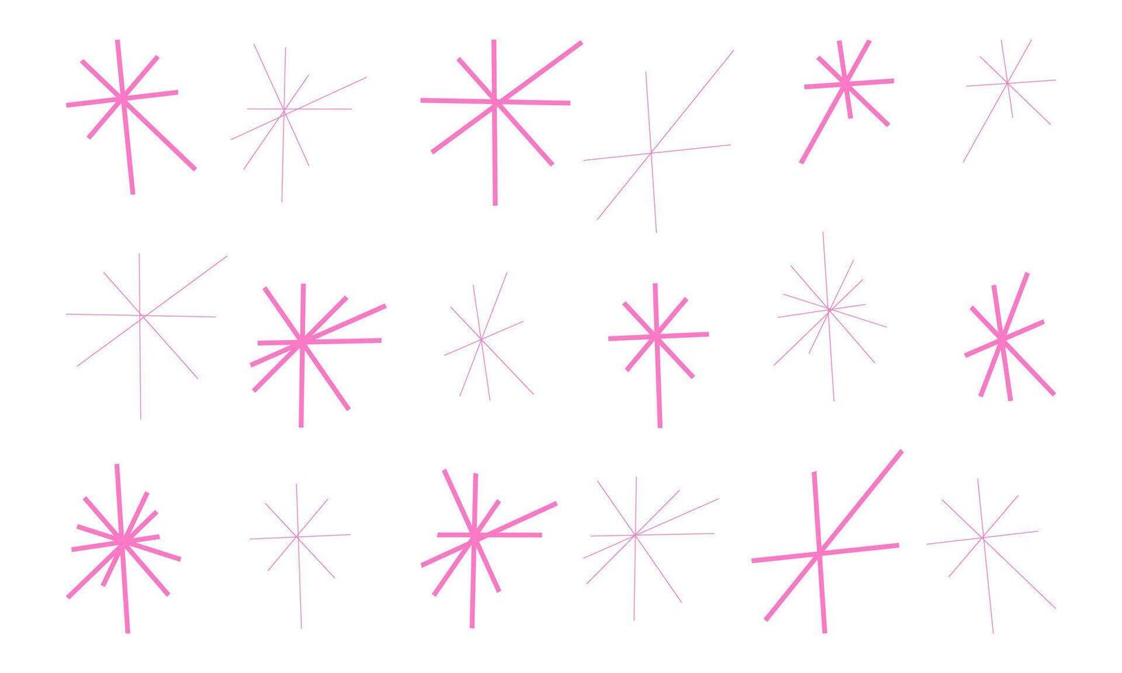 Pink Spark Burst Icon Minimalist Style. A collection of minimalist pink spark burst icons in various sizes and styles, perfect for festive, celebratory, or decorative designs vector