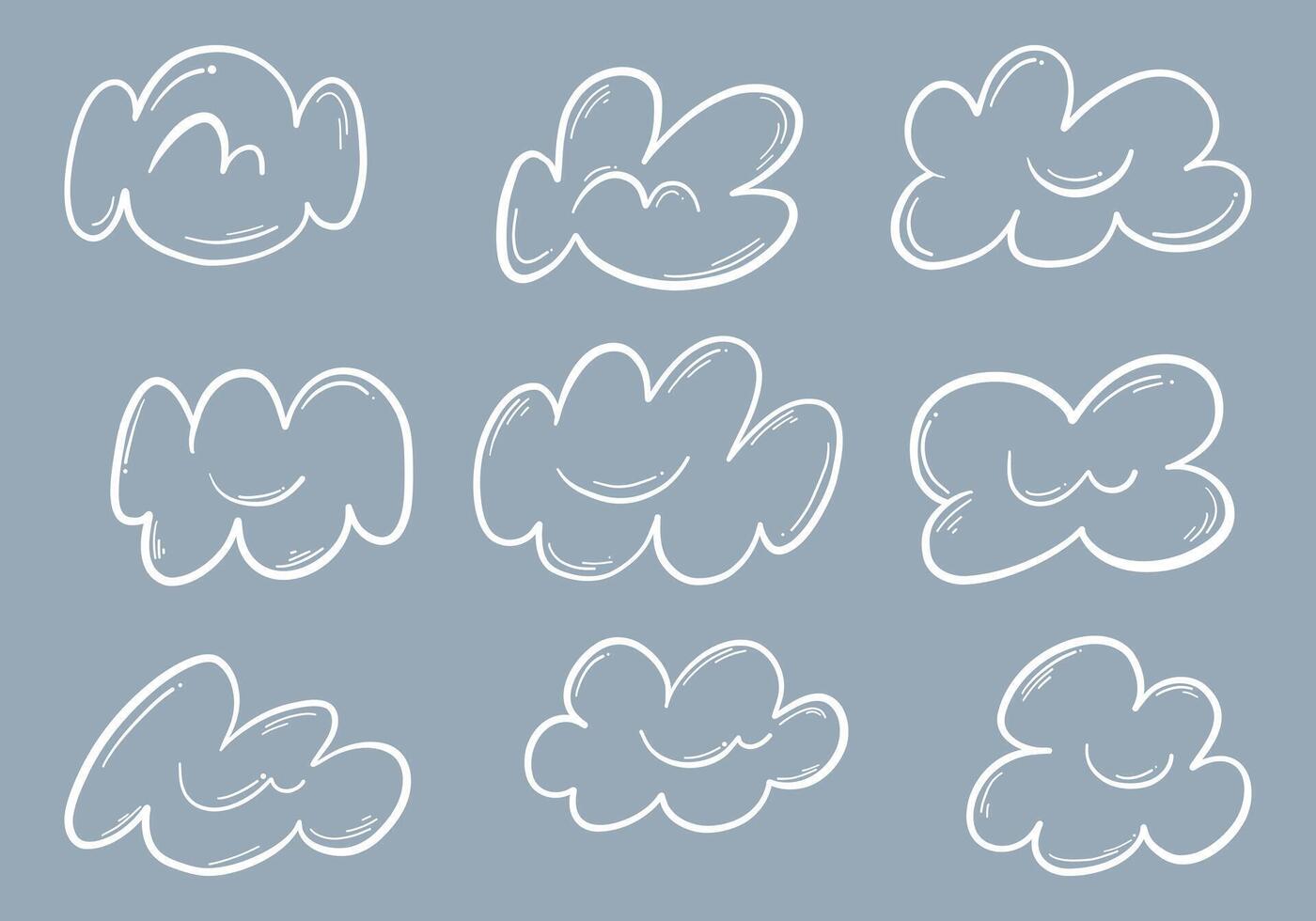 Hand-Drawn Sketch Cloud Shape Bundle. A collection of hand-drawn sketch-style cloud shapes with soft, rounded edges and subtle strokes. These whimsical and airy elements are perfect for illustrations vector