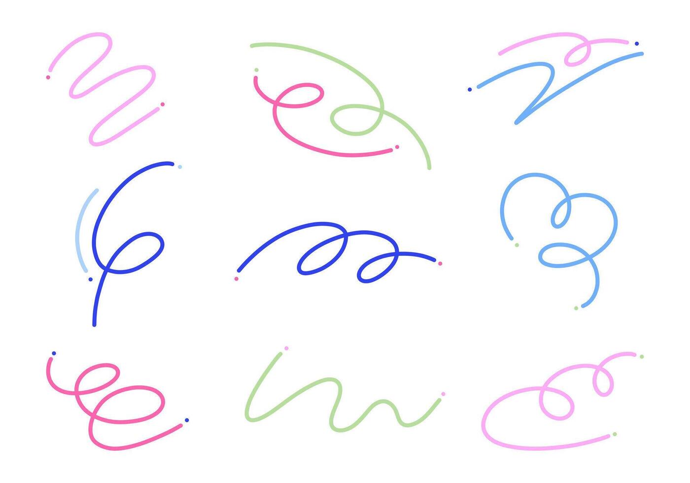 Abstract looping and curved line elements. A collection of 9 abstract looping and curved line elements with flowing and elegant designs, perfect for artistic, modern, and creative projects vector