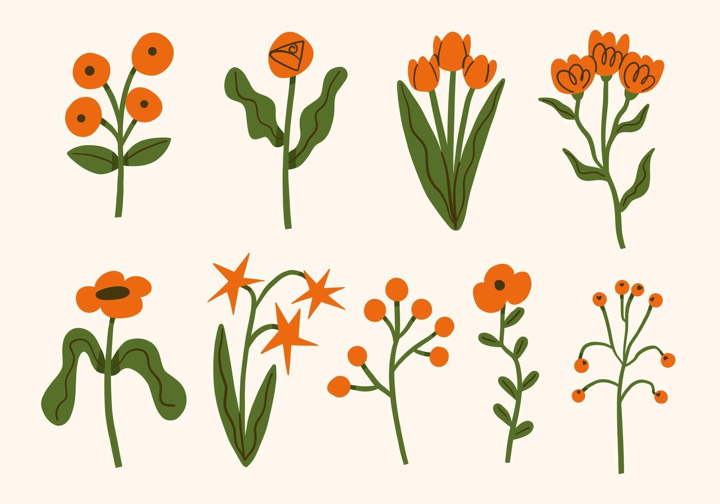 Minimalist Floral with Unique Stems and Bloom. A set of nine minimalist floral illustrations whimsical stems. This bundle is perfect for modern, rustic, or nature-inspired decor and design projects vector