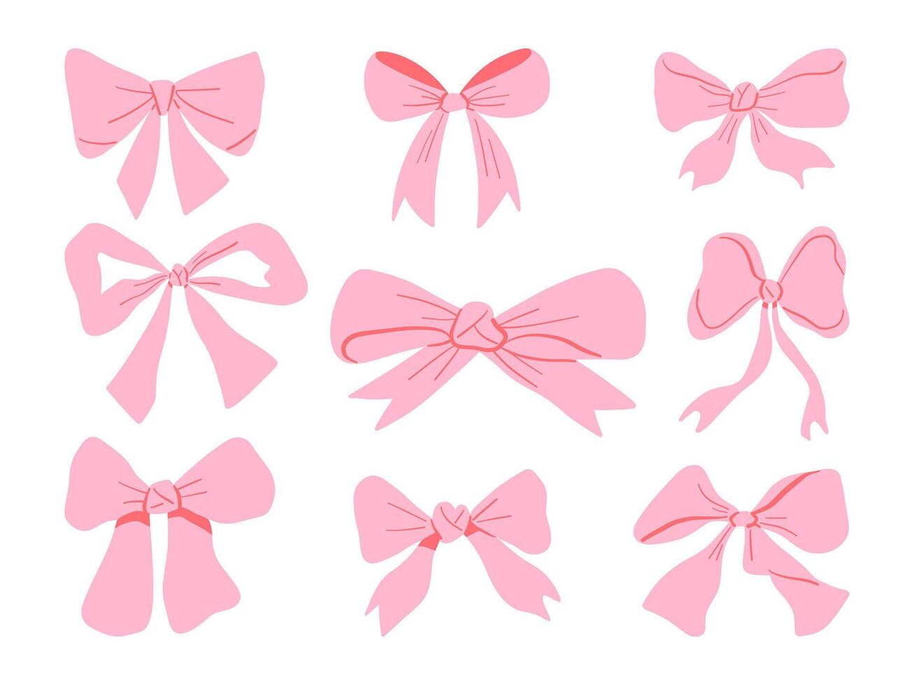 Pink Ribbon Bow Icon Elegant Styles.A charming collection of pink ribbon bows in various shapes and sizes, perfect for decorations, gift wrapping, or feminine design projects vector