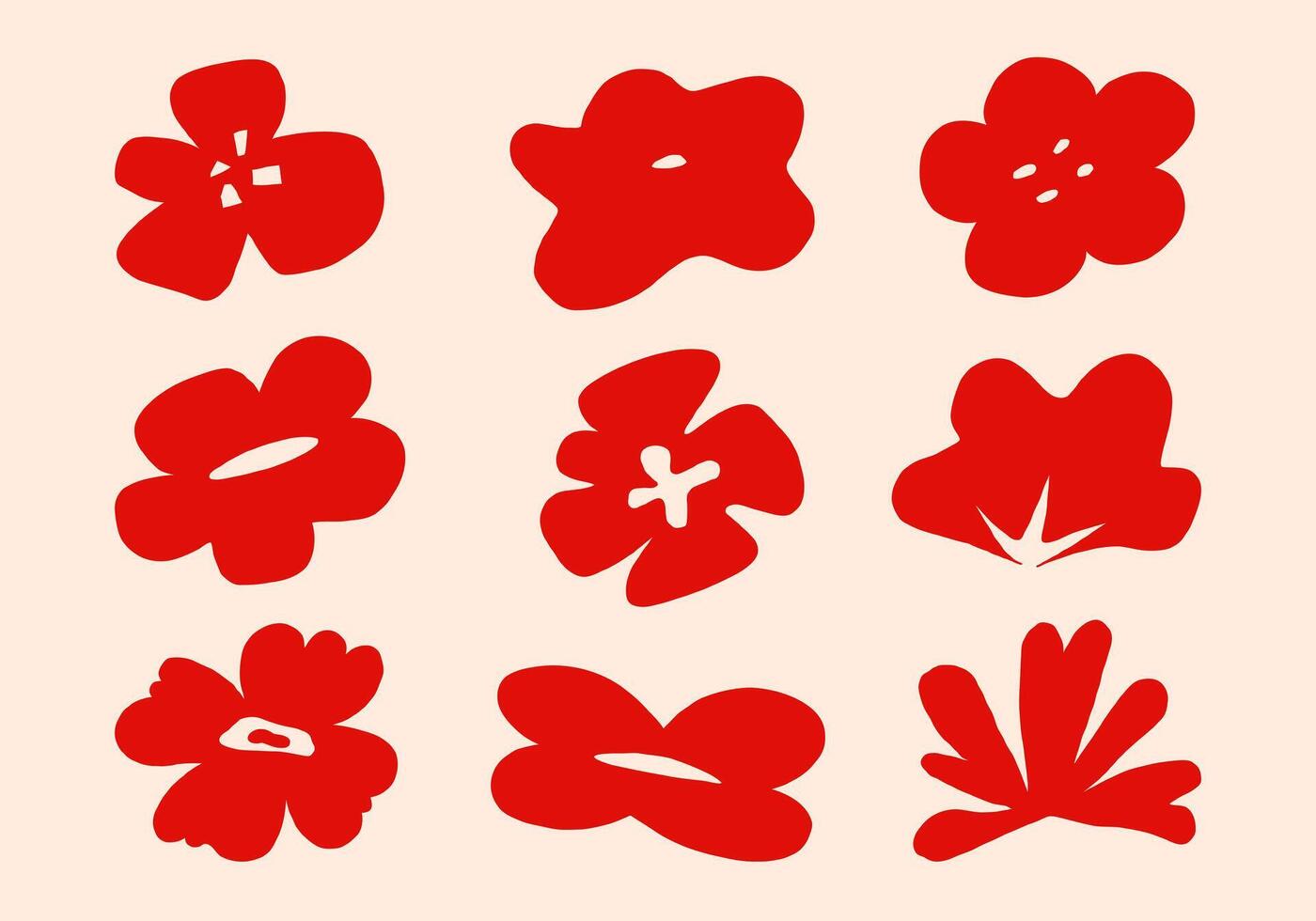 Hand Drawn Abstract Floral Elements. A collection of nine abstract floral elements with unique petal shapes, ideal for various design and decorative projects vector