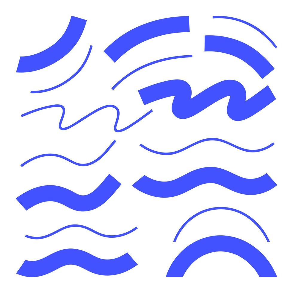 Abstract Line Shapes Curves Minimalist Art. A versatile collection of 16 abstract line shapes featuring bold and thin curves, waves, and zigzags, perfect for minimalist, modern, and creative projects vector