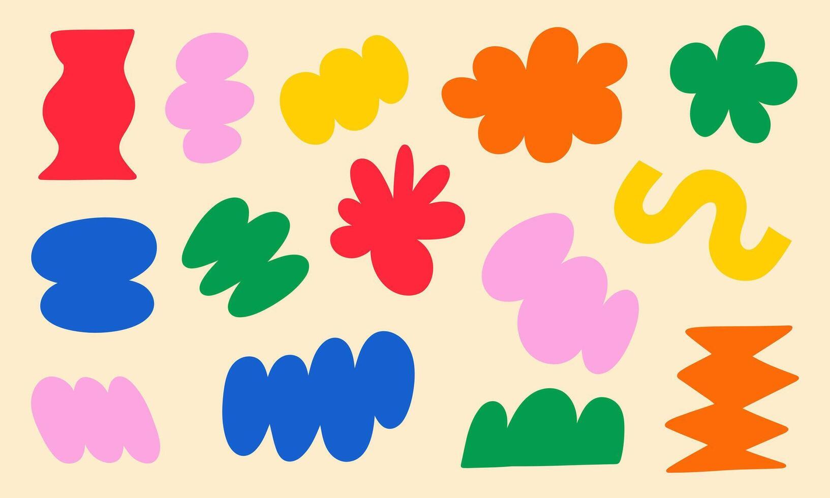Colorful Abstract Floral Shapes Bundle. A vibrant collection of 14 colorful abstract floral shapes, perfect for adding a playful and modern touch to your design projects vector