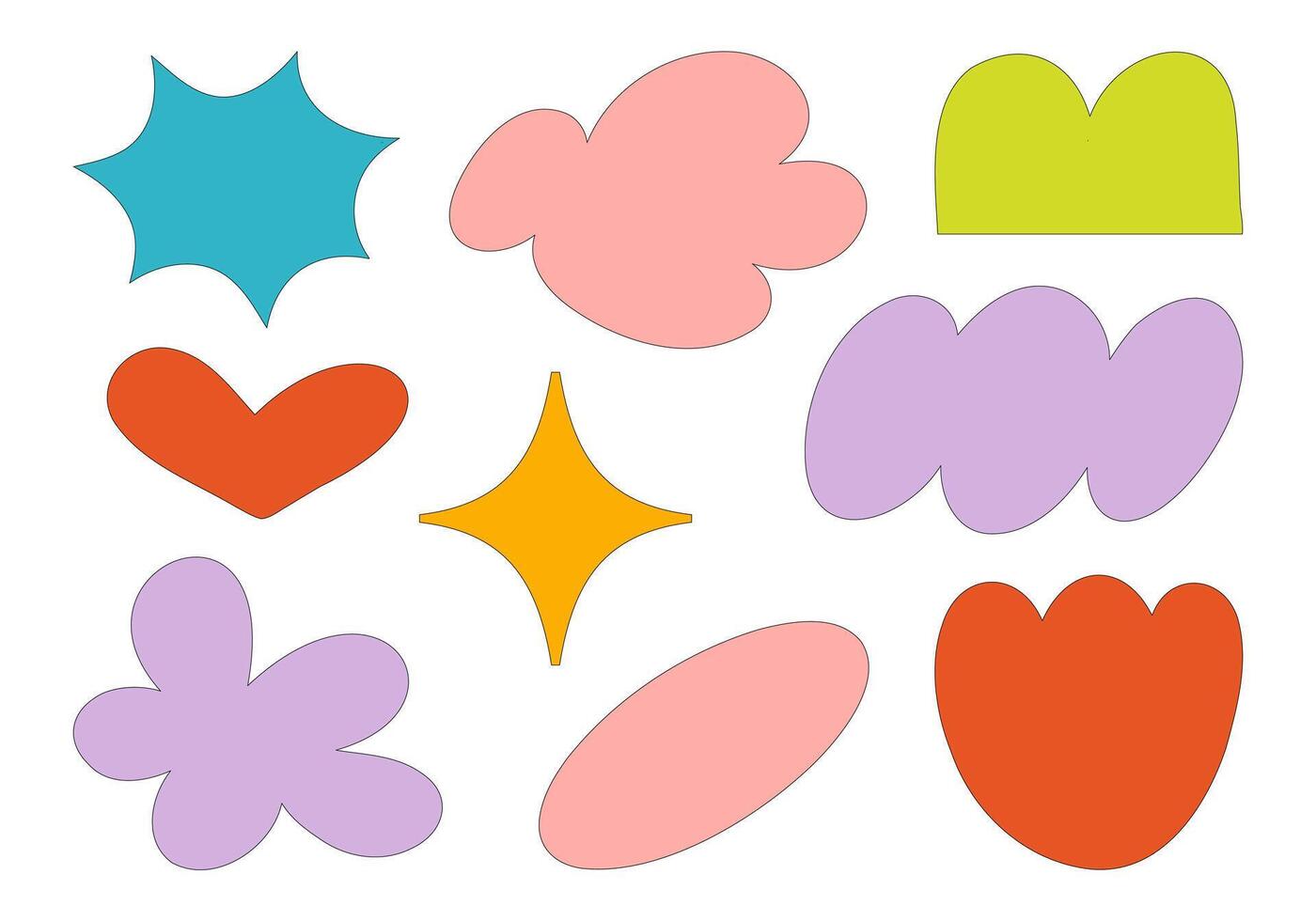 Complete Set of Hand Drawn Abstract Shapes. A collection of nine unique hand drawn abstract shapes perfect for design projects, crafting, and modern decorations vector