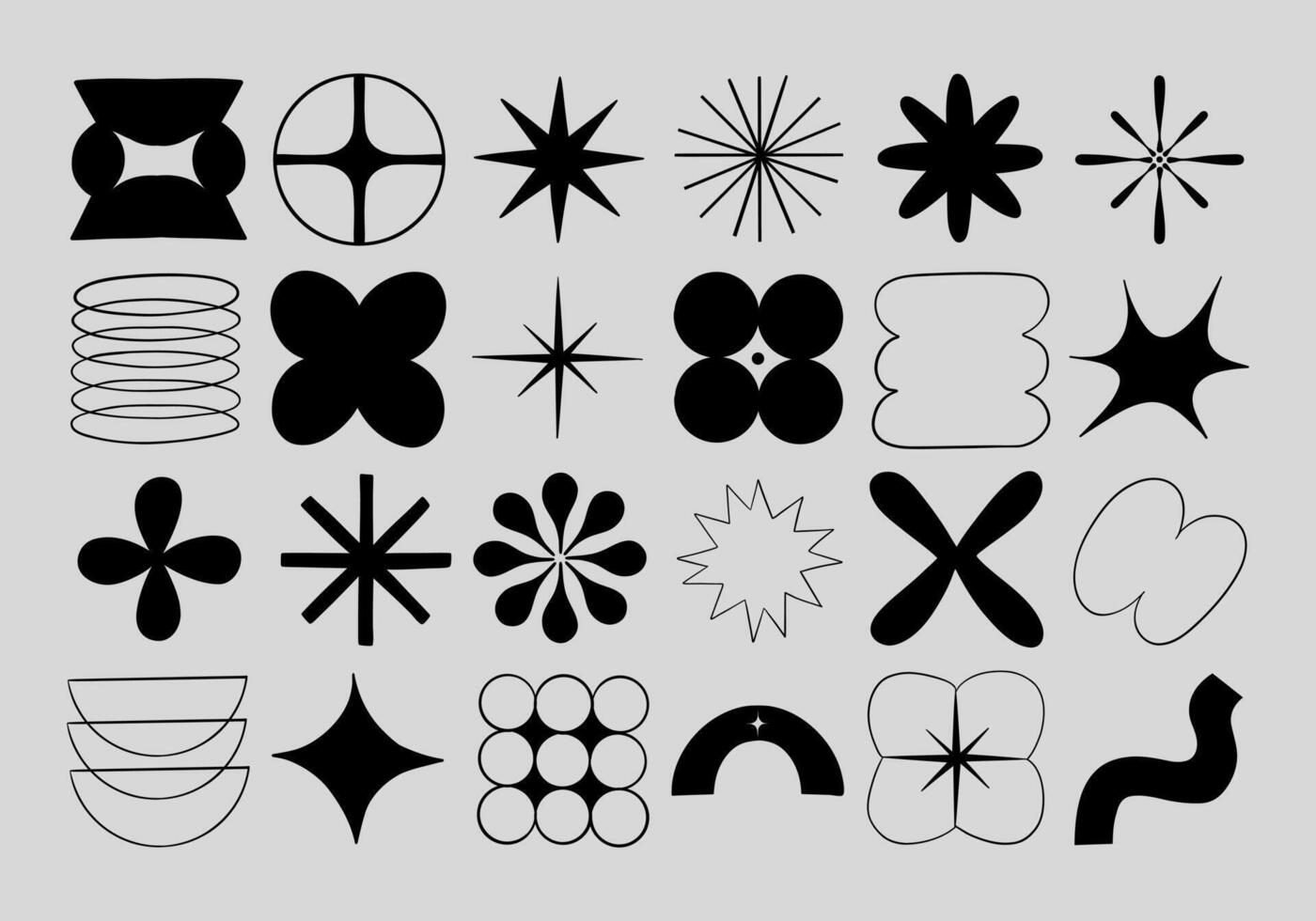 Minimalist Geometric Shape Collection. A set of 24 minimalist geometric shapes, perfect for modern design projects. From stars and clovers to lines and abstract forms vector