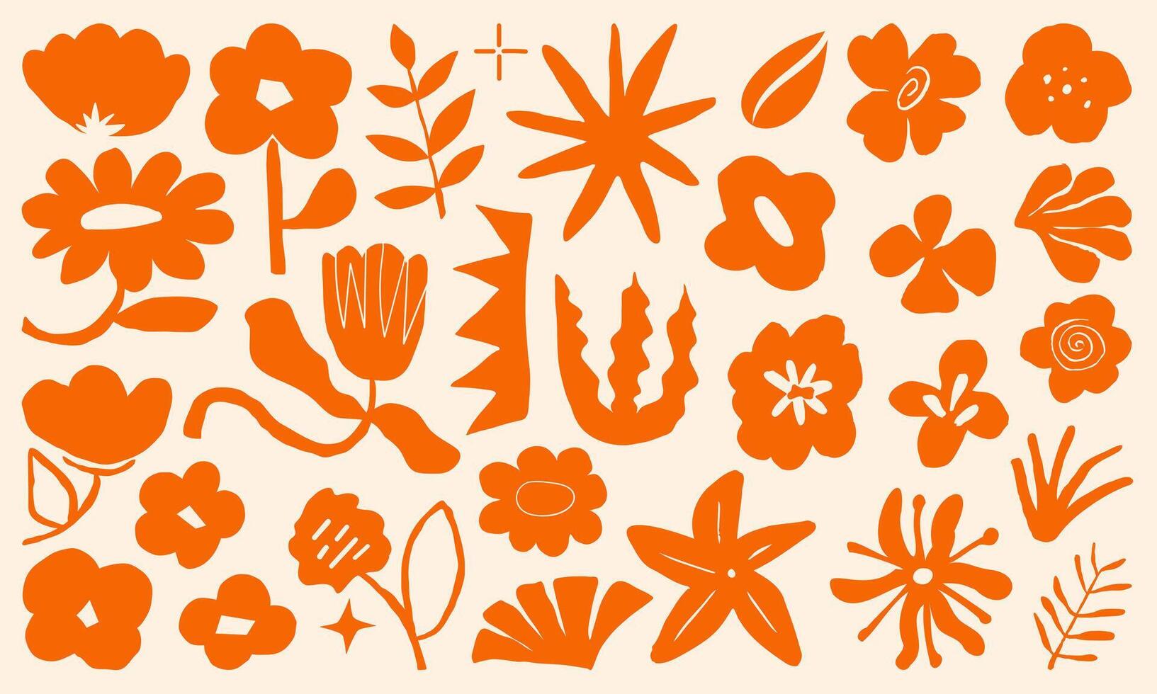 Abstract paper cut-out flower and leaf shapes with hand drawn doodle elements. Featuring exotic jungle leaves, flowers, and plants in a modern, trendy style. vector
