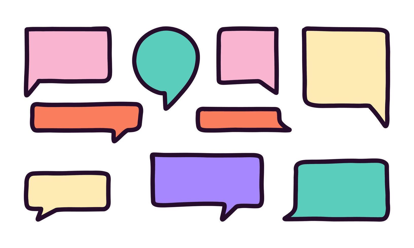Hand Drawn Chat Bubble Set. A set of 9 unique hand-drawn chat bubbles in various shapes, ideal for messaging, dialogue, or social media designs vector