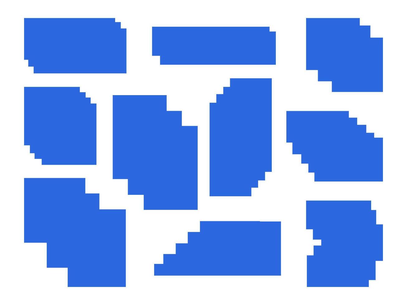 Abstract pixelated block shape set featuring bold blue tones. These geometric, digital-inspired elements are perfect for modern and futuristic compositions. vector