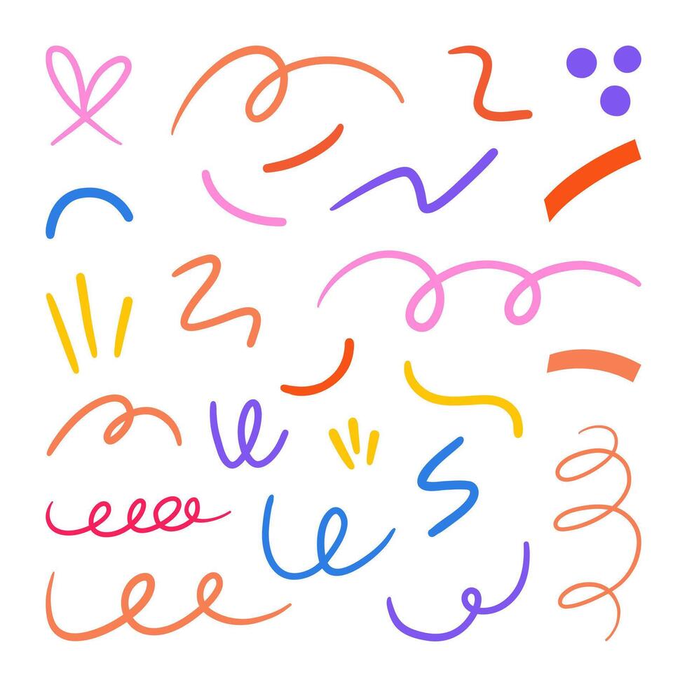 Abstract Line Art Collection Spirals Waves. A hand-drawn abstract line art elements, featuring playful spirals, loops, wavy lines, and creative shapes for modern patterns and graphic compositions vector