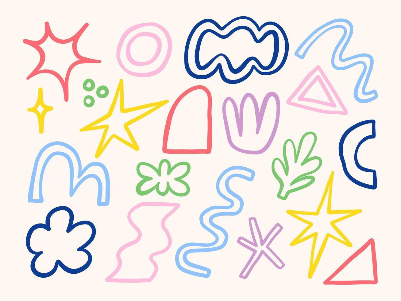 Colorful Hand-Drawn Abstract Doodle Shape. A collection of colorful hand-drawn abstract doodle shapes. These vibrant elements are perfect for creative, modern designs, and artistic illustrations vector