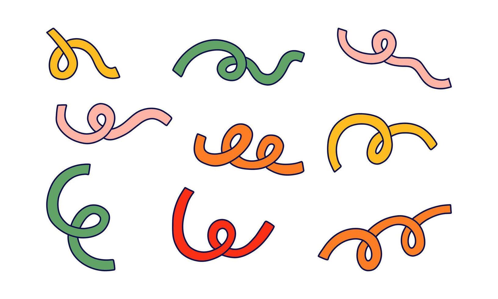 Curly Abstract Line Set. A collection of nine abstract curly lines with thick, smooth designs. Perfect for adding modern, playful accents to any creative project vector