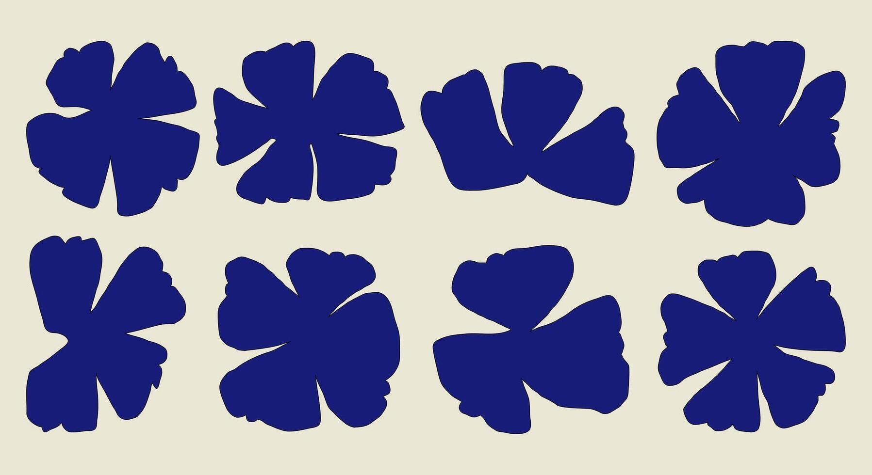 Minimalist abstract flower shapes designs, A set of 8 unique abstract flower silhouettes perfect for digital artwork, modern patterns, creative design projects, and decorative use vector