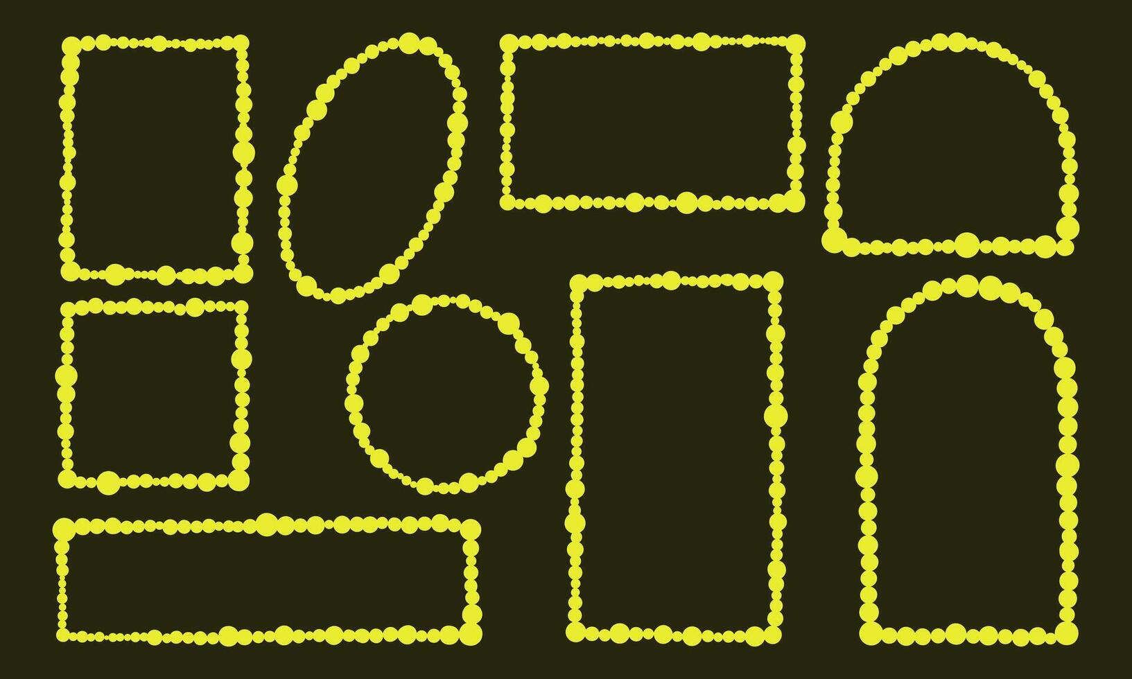 Glowing Frame Shapes Neon Abstract Border. A collection of 9 glowing dotted frame shapes in neon yellow. Perfect for futuristic designs, digital graphics, posters, sci-fi themes, and creative layouts vector
