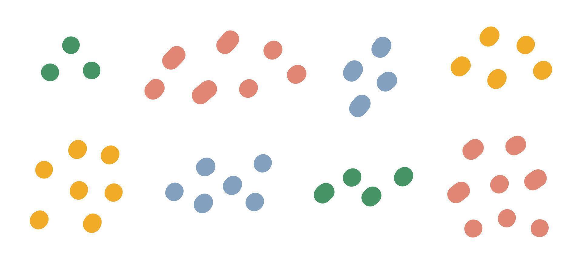 Minimalist Abstract Dot Patterns. A collection of eight abstract dot arrangements in various patterns, ideal for minimalist designs and modern decor themes vector