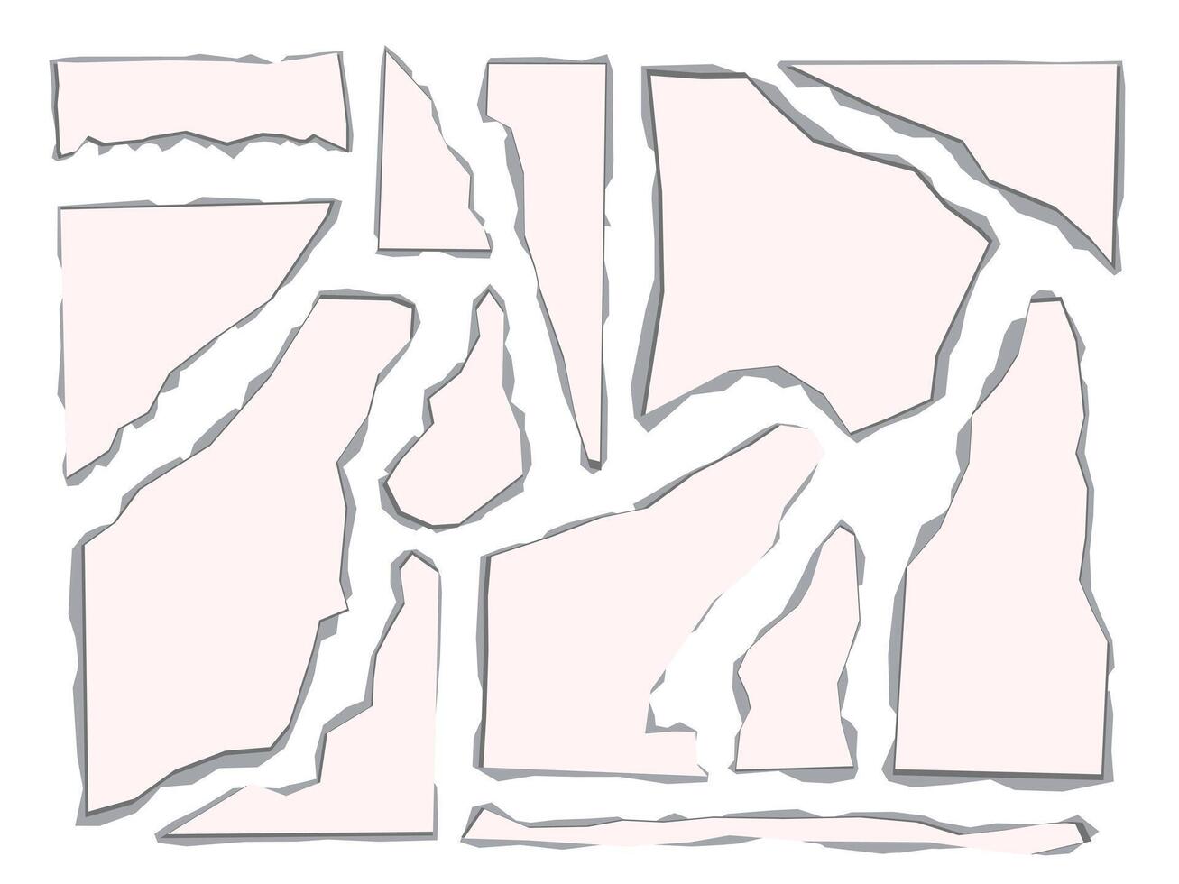 Cracked Stone Fragment Shape Set. A collection of cracked stone fragment shapes with sharp edges and deep fissures. These rugged and broken pieces are perfect for distressed designs, geological themes vector