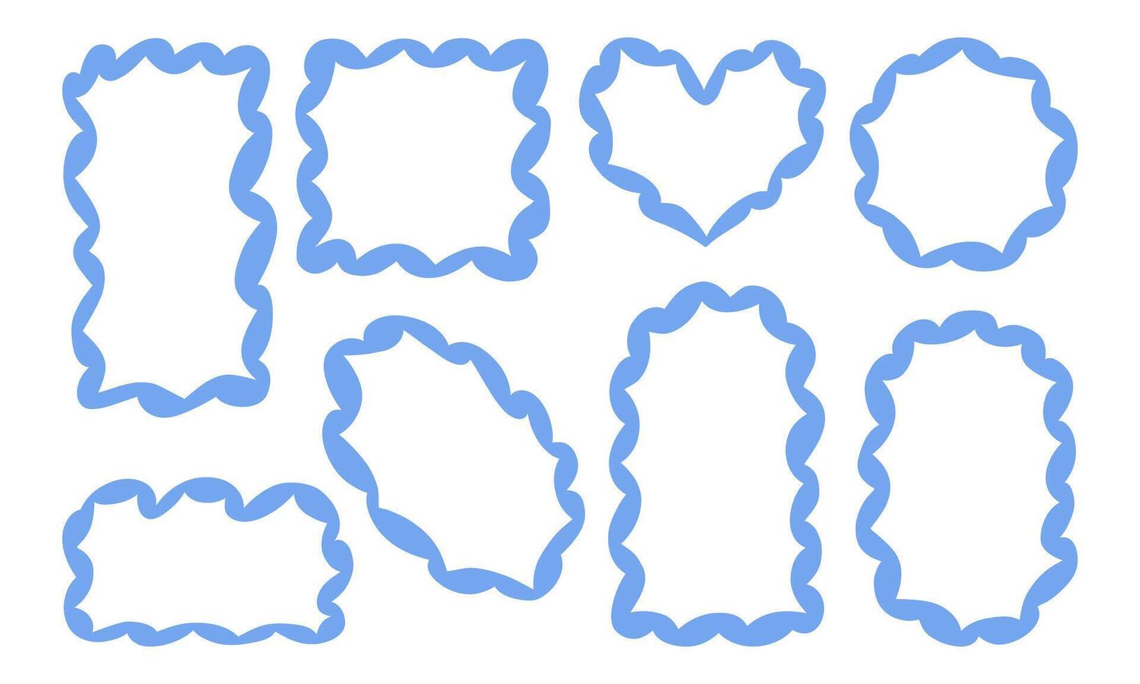 Hand Drawn Decorative Wavy Frames. A collection of 8 hand-drawn wavy frames featuring artistic edges, perfect for modern patterns, invitations, and decorative designs vector