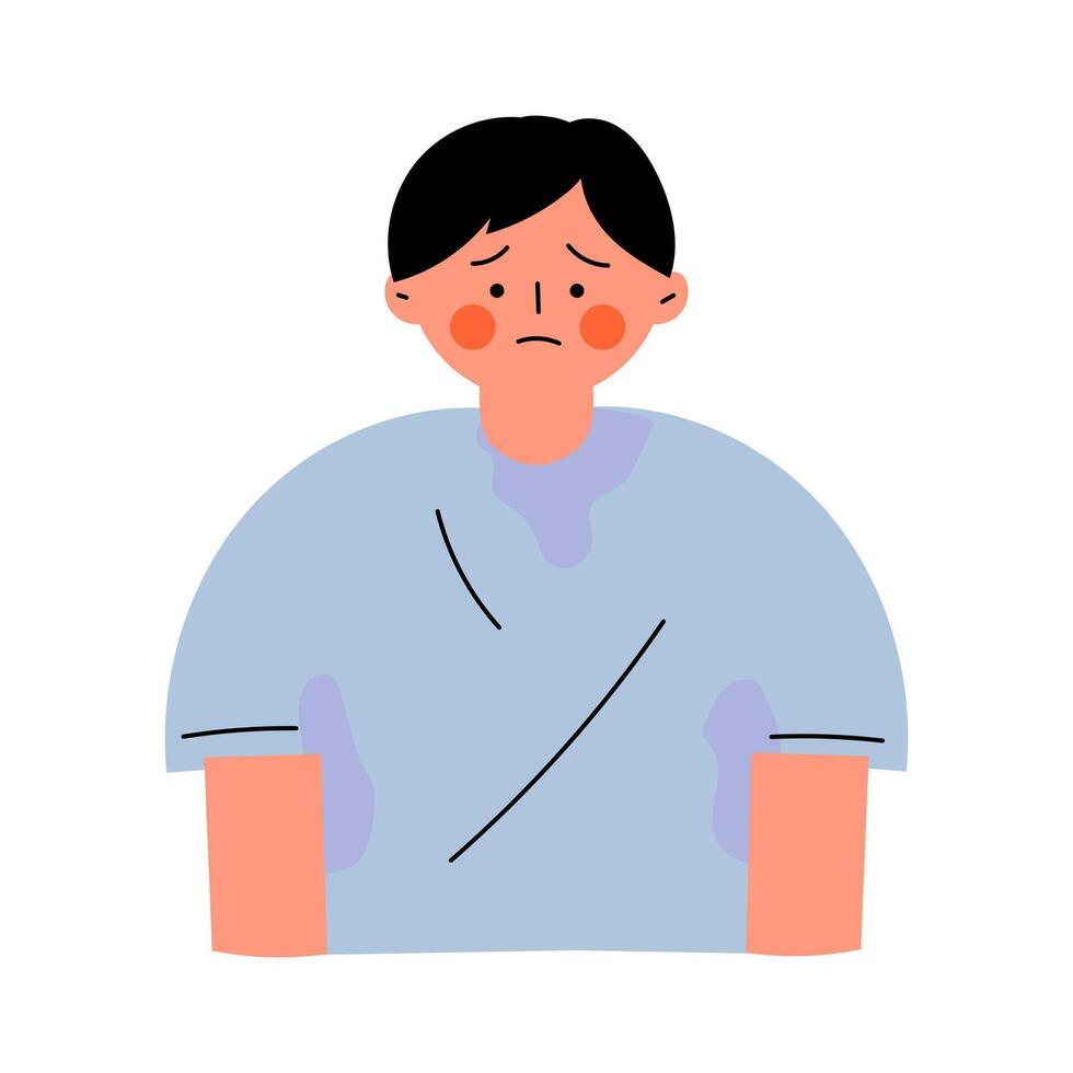 A man in a blue shirt with a sad expression vector