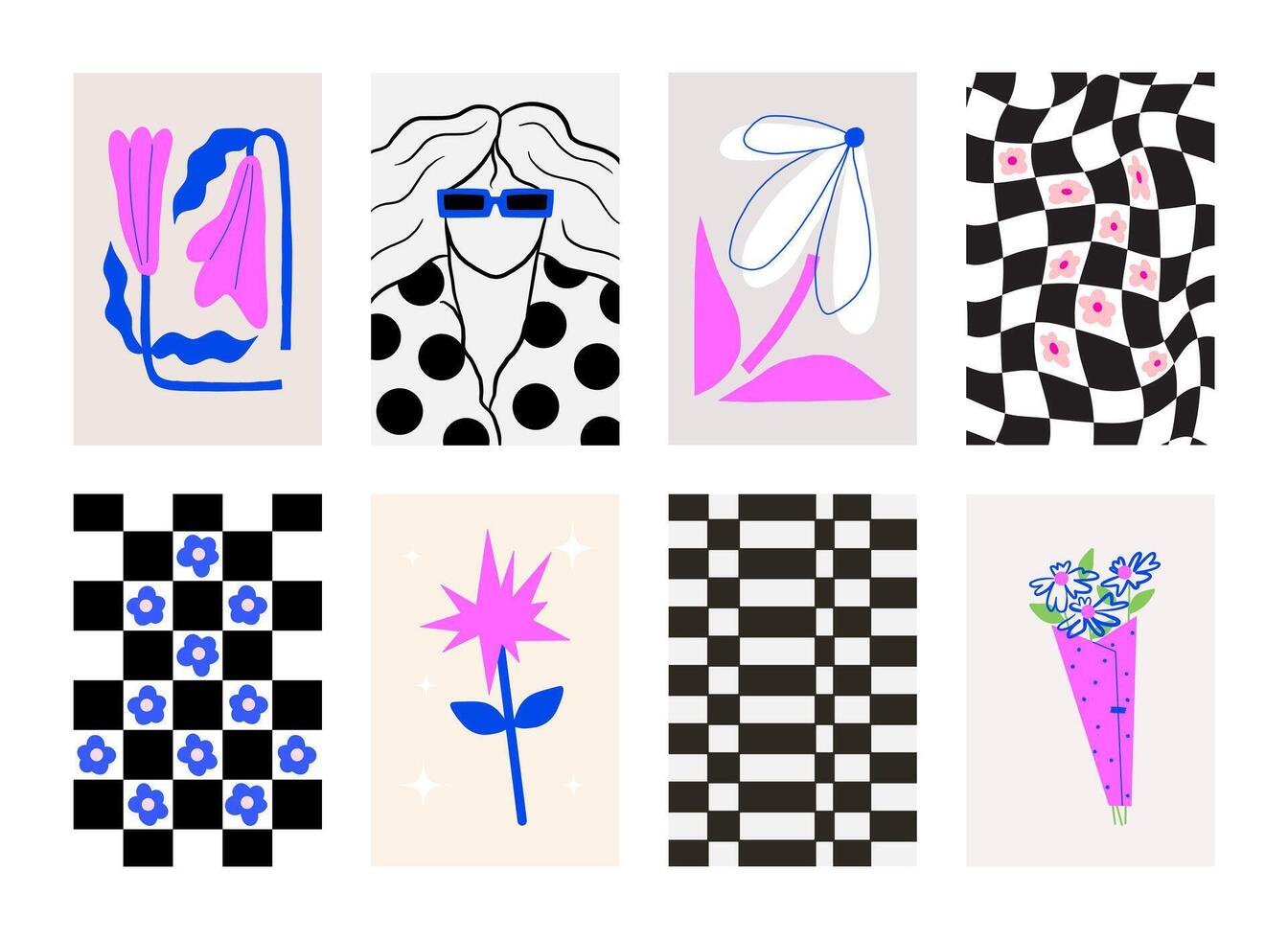 Abstract colorful poster gallery with hand drawn elements. Perfect for wall art in bedrooms, living rooms, and offices. Also ideal for decorative design projects. vector