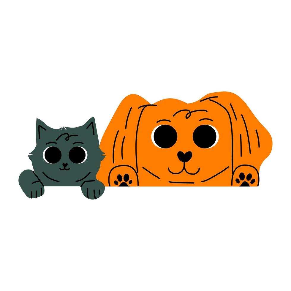 Sticker Dog and Cat Pet Hand Drawn Illustration. Sticker for scrapbook. vector