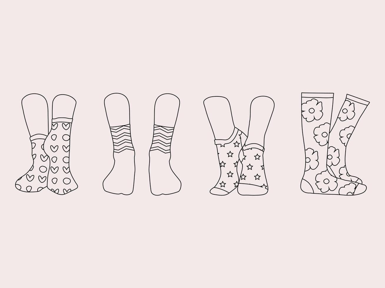 Collection of female socks featuring various patterns and styles Perfect for fashion accessories apparel design and stylish outfit elements vector