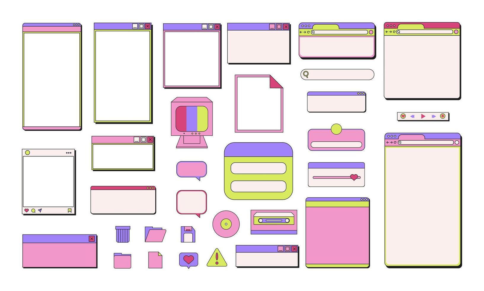 Retro user interface tabs computer vintage vaporwave desktop of website application programming. vector