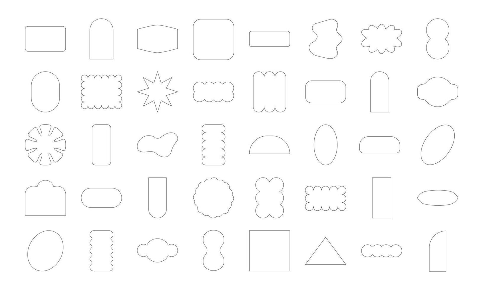 Lined Abstract Geometric Shapes Hand Drawn. Doodle objects. Sticker shapes oval, rectangle, line, flower, bling. abstract background elements for branding, packaging, prints and social media posts. vector