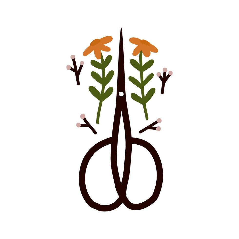 Gardening scissors with flowers Elements illustration vector