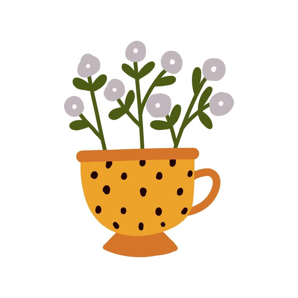 Spring Bouquet of flowers in Tea cup vase with seamless animal print pattern ornaments element illustration. vector