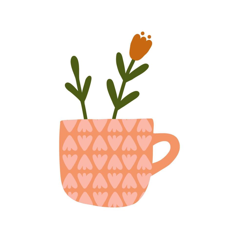 Happy valentine day with flowers in mug illustration vector