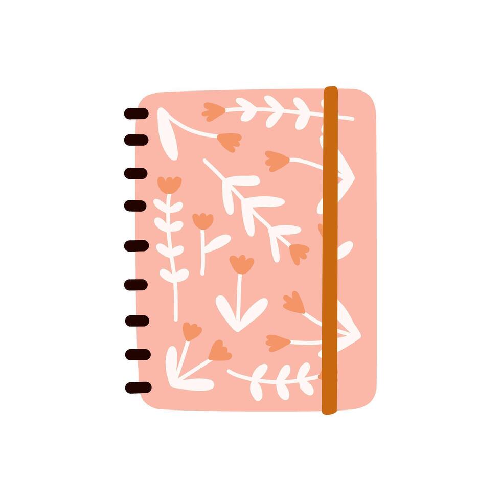 Cute Floral Notebooks notepads, memo pads, planners, organizers for making writing notes and jotting with abstract dry flowers composition. Hand drawn flat illustration. vector