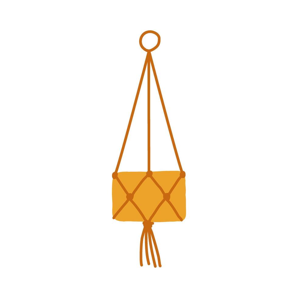 Macrame plant hanger. Modern home hygge style design for Scandinavian interior. Cute draw icon element illustration. vector