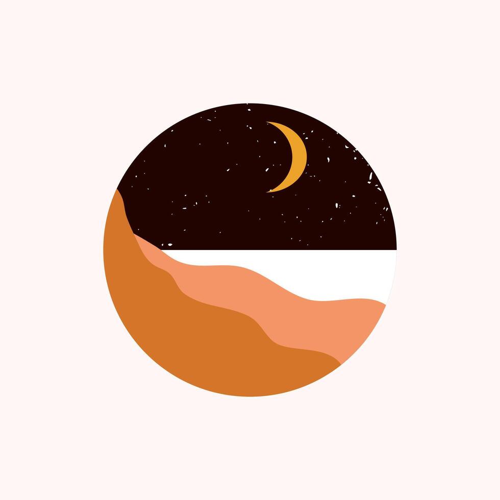 Abstract Mountains Desert Nature Night art Print icon elements illustration vector