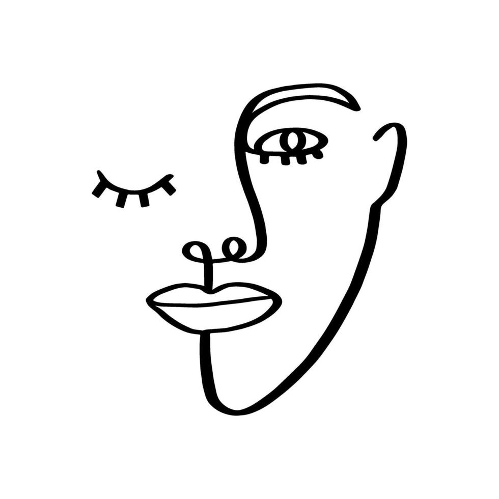 Abstract one line continuous drawing faces for beauty logo, template, art print and other vector
