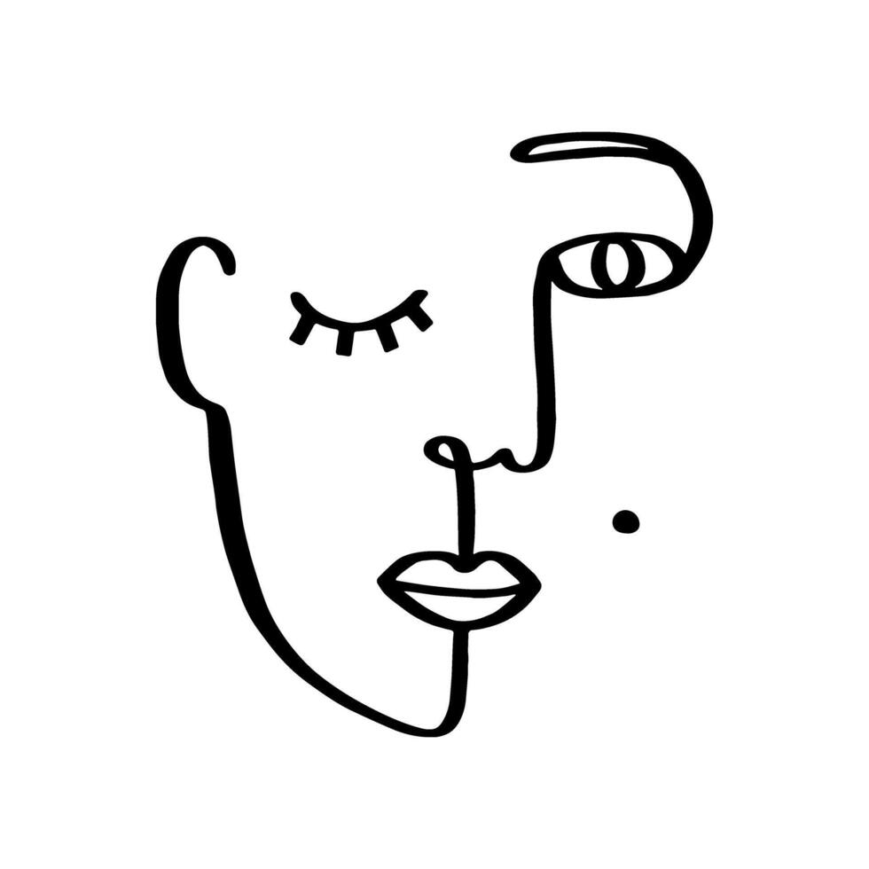Minimal linear style abstract beautiful woman face. Minimalistic modern art female portrait print. Beauty and fashion concept. Line art glamour girl. vector