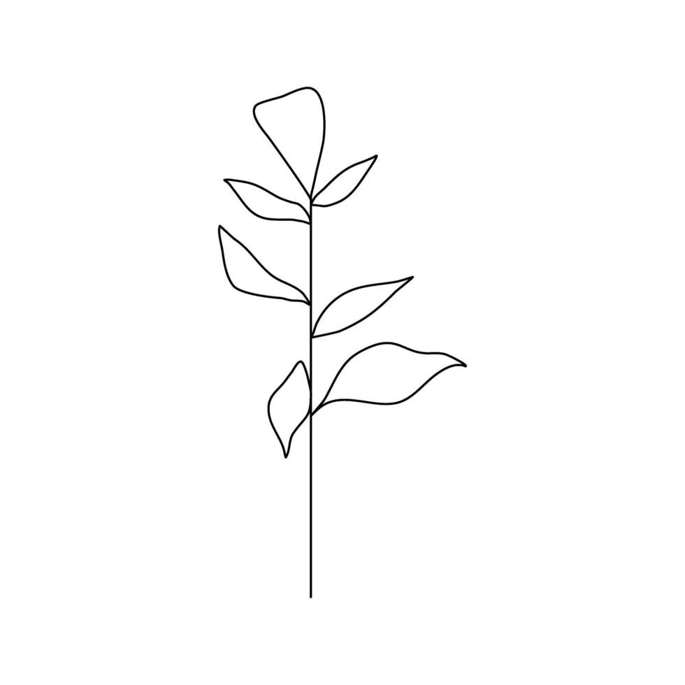 Minimal line art doodle leaves poster elements illustration vector