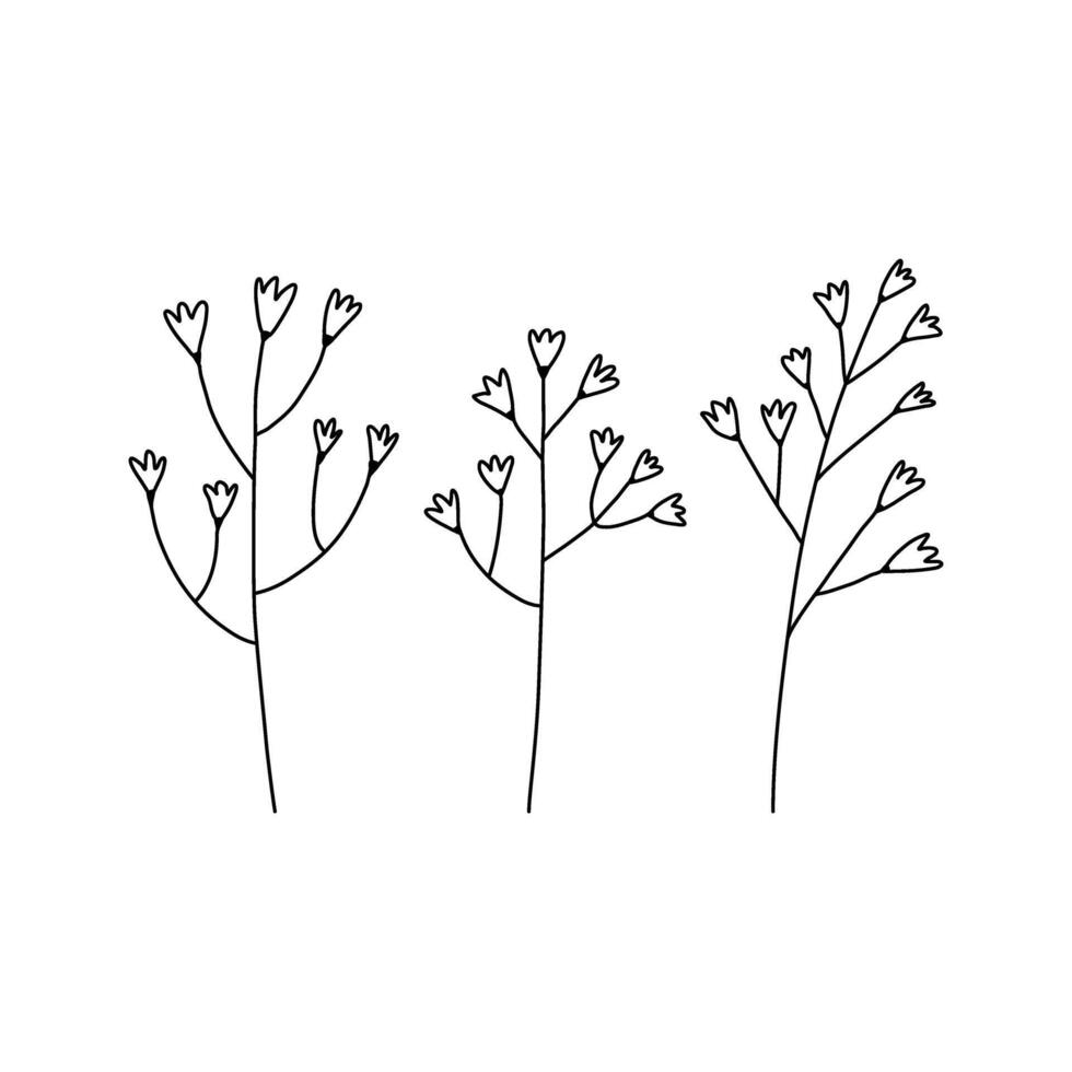 Flowers branch line drawing art. Wedding concept. Floral poster and invite. arrangements for greeting card or invitation design elements. vector