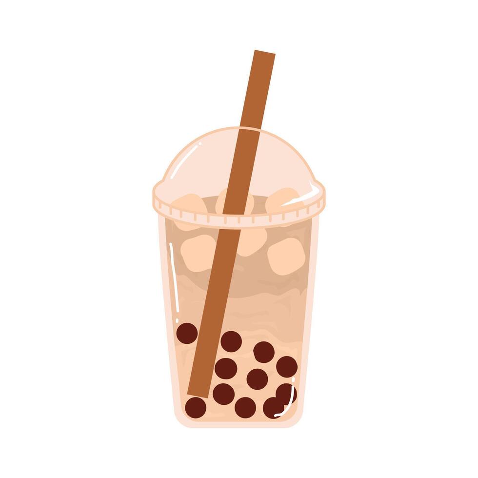 Bubble Milk Tea drink. Ice drink with milk Tea and additional Taiwan tapioca pearl. Tea pearl taiwan thai drink tapioca. Boba with plastic straw cup. Bubble Tea illustration. vector