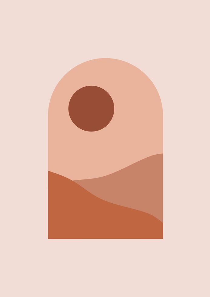 Abstract mountains desert and sun modern minimalistic landscape digital contemporary art print. vector