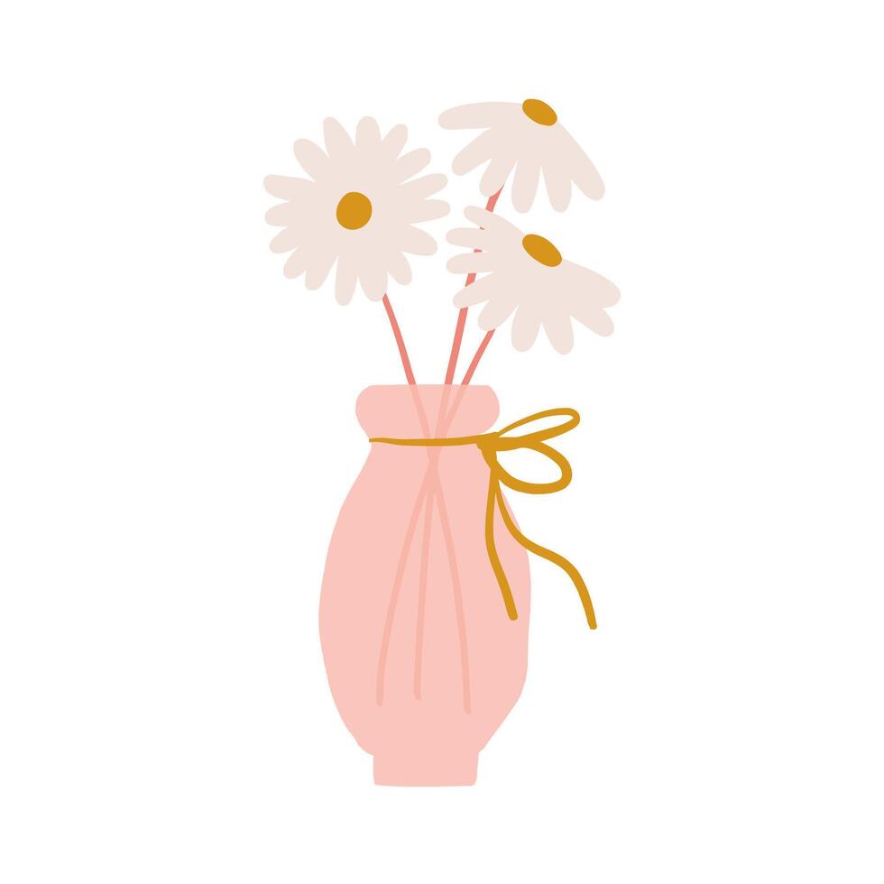 A pink vase with daisies in it vector