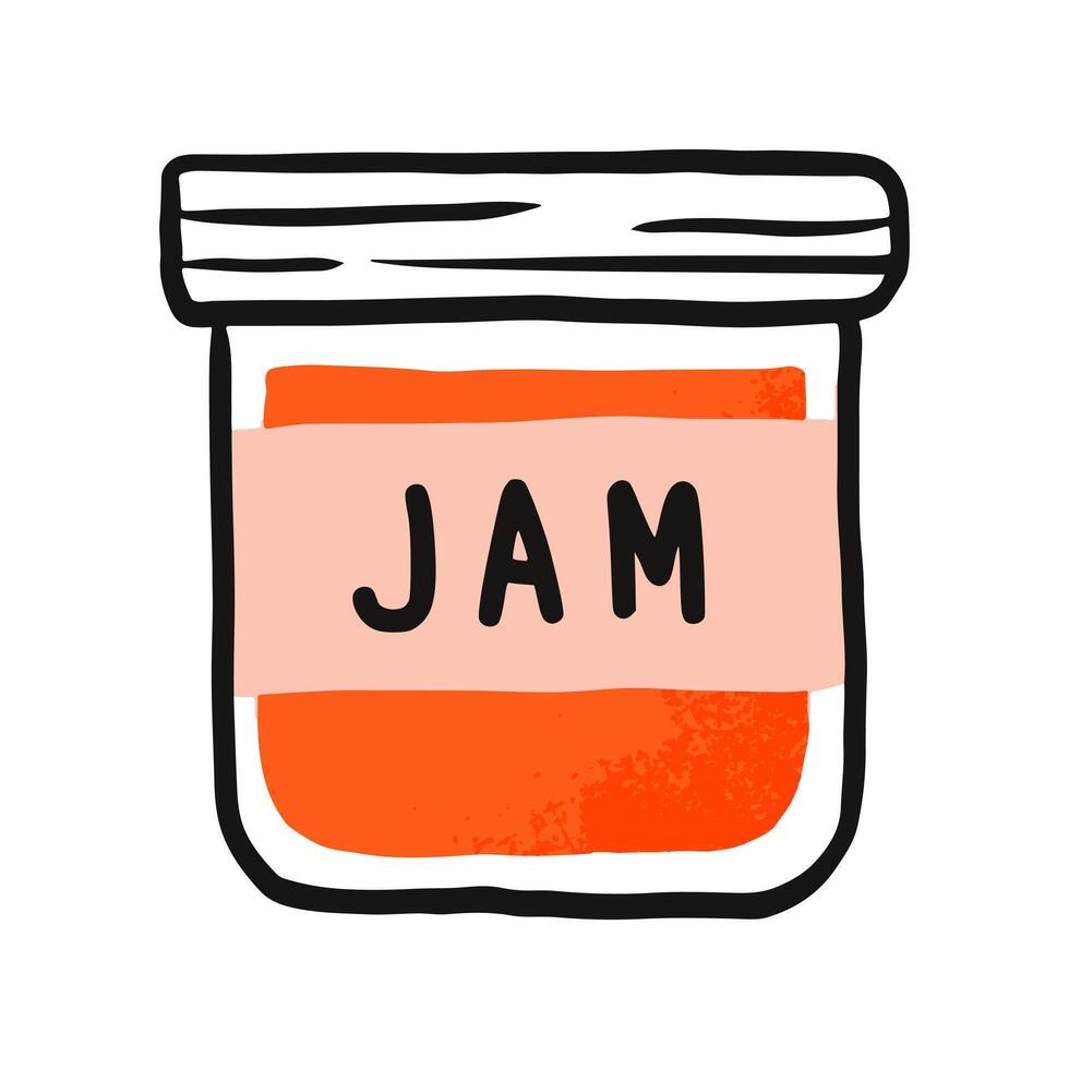 Hand drawn strawberry jam in glass jar illustration vector