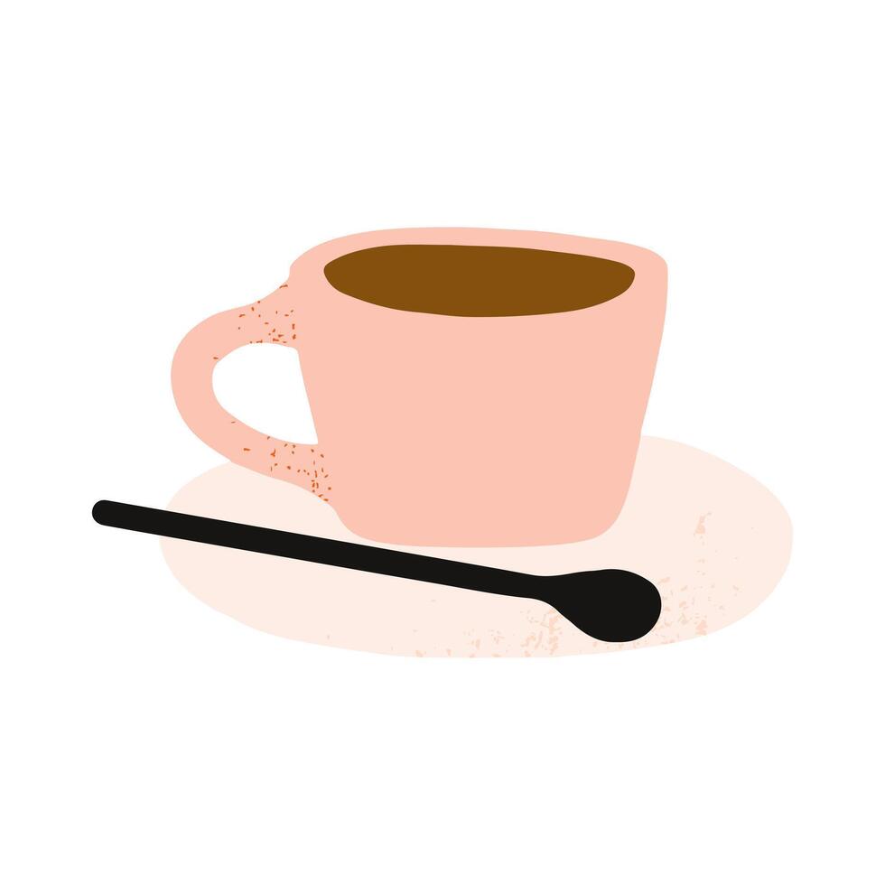 Cafe element espresso cup coffee mug with plate and spoon simple drawing breakfast illustration vector
