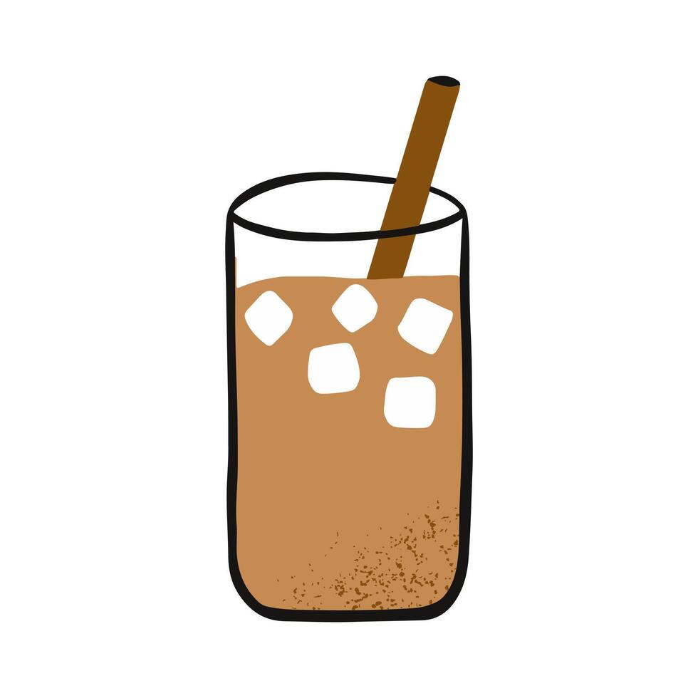Hand drawn cafe element cold brew coffee drink with straw in glass illustration vector