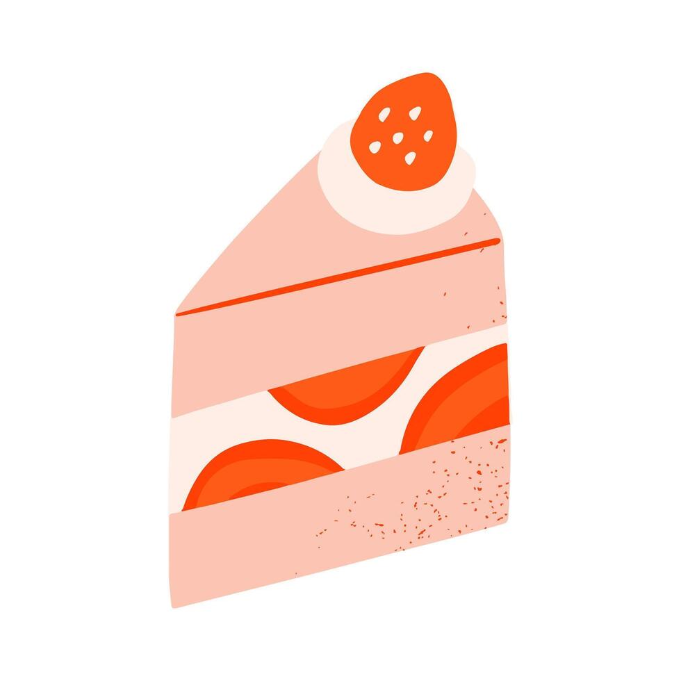 Japanese strawberry slice cake icon in cartoon illustration. Cafe element shortcake. vector