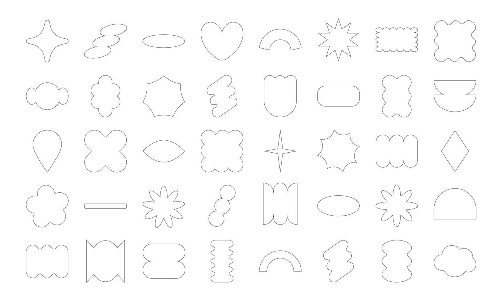 Thin lined abstract hand drawn geometric shapes and doodle objects including oval rectangle line flower and bling Perfect for branding packaging prints and social media posts vector