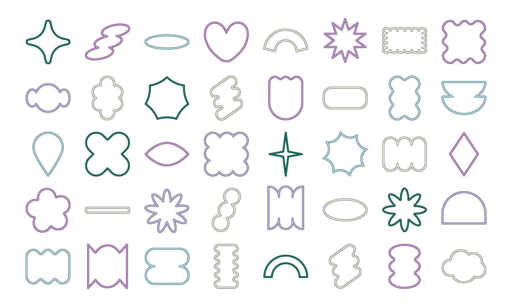 Colorful Hand-Drawn Lined Geometric Shapes with Floral Elements vector